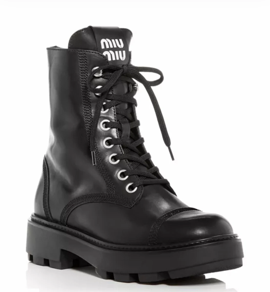 Miu Miu Prada Naplak Tech Black Platform Combat Lace Up Ankle Boots 40 10