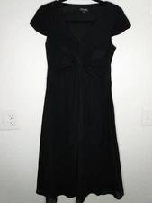 Signature By Sangria Women Sz 8 black Gathered Cap Sleeve Midi Dress Fit N Flare