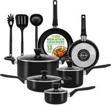 13-Piece Nonstick Cookware - Heat Resistant Kitchen Ware Set W/Saucepan, Frying