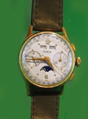 Vintage 1940's  HASTE  Moonphase Chronograph Triple Date Men's Watch Valjoux 88