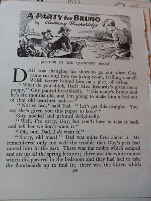 El107 Ephemera 1950s Short Story A Party For Bruno Anthony Buckeridge 