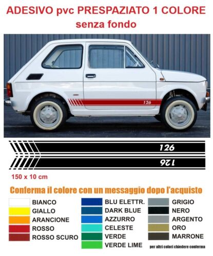 Strisce adesive Fiat 126 epoca laterali fiancate tuning stickers decals Abarth - Afbeelding 1 van 1