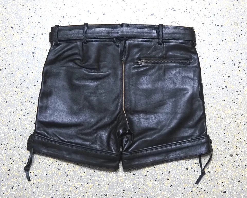 kurze Glattleder Büffelleder Hose Pfadfinder von 44 bis 64 mit Latz Vintage - Bild 2 von 4