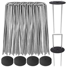 100Pcs 6 Inch Heavy Duty Galvanized Landscape Pins Staples w/ Gasket Washer Caps