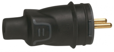 Legrand 50445/50446 – Stecker 2-polig Mit Erdung, Schwarz, 16 A, IP44, Mit Gummi-Ausgang Rechts