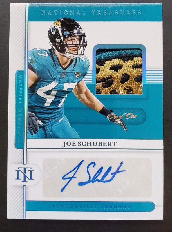 2020 National Treasures Joe Schobert Material Signatures Patch Auto 1/1 Jaguars