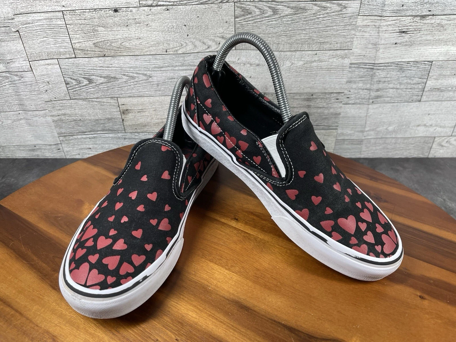 Converse Sneakers Donna 8.5M San Valentino Cuori Scarpe Nero Rosso Slip On Comfort