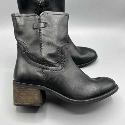 Skechers Women's Black Leather Chunky Western Ankle Boots Size 6