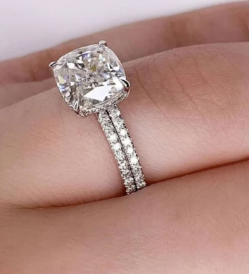 2CT Cushion Lab Grown Diamond Wedding Ring Set Ring For