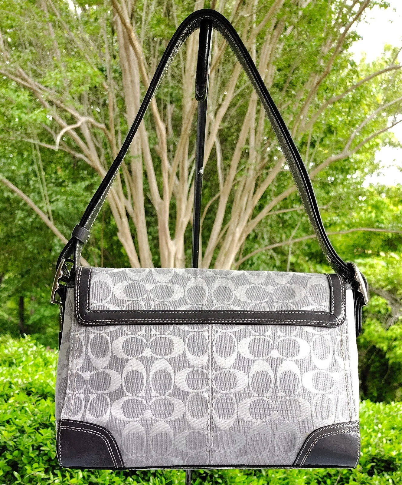 Coach F13972 Borsa Portafoglio MEDIA Vintage Y2K Soho Grigio Chiaro Firma C