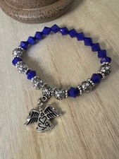 Heavenly Protection Stretch Bracelet Silver Blue with Angel Charm