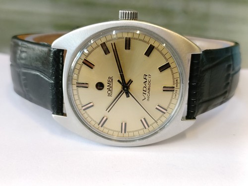 ROAMER VIDAR 17 JEWELS WINDING GOLDEN DIAL SWISS MEN'S FULLY WORKING CONDITION - Picture 9 of 22