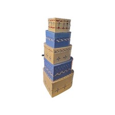 Vintage Hand Painted Folk Art Nesting Boxes Set of 5 Scandinavian Style Wood