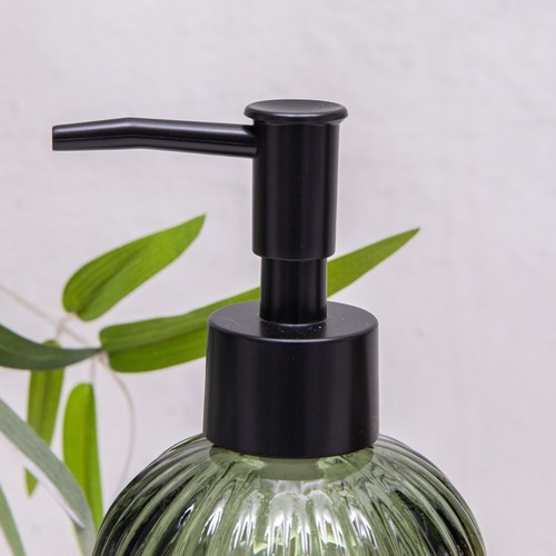 Glass Soap Bottles Green Grey Amber Vintage Ribbed lotion Dispensers Black Pump - Picture 6 of 9