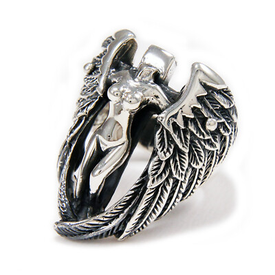 ANGEL WING CROSS 925 STERLING SILVER TRIBAL GOTHIC BIKER ROCKABILLY RING cs-r009
