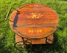 Vintage Italian Marquetry Wood Tea Cart / Dessert Trolley – Drop Leaf, Elegant