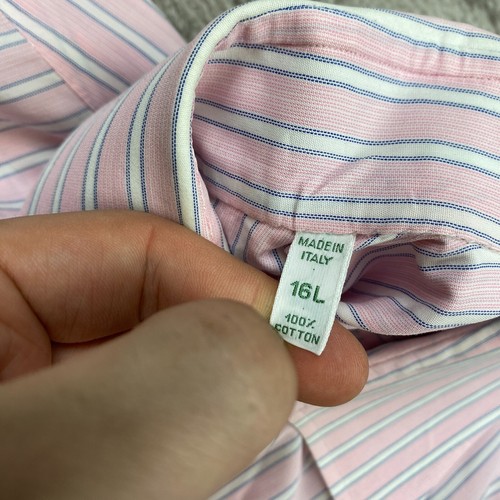 Camisa Borrelli Napoli Oxford Abotonada 16 Grande Rosa Blanco Italia Vestido Preparación Para Hombres - Imagen 5 de 13