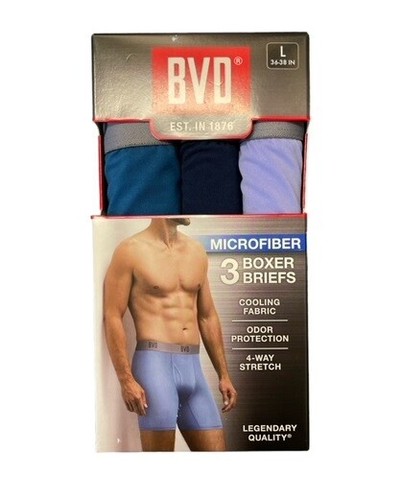 BVD 3 Pack Men’s Microfiber Boxer Briefs (Cooling Fabric & Odor Protection) - Picture 2 of 12