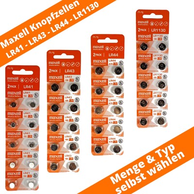 Maxell Knopfzellen LR41 AG3 LR43 AG12 LR44 AG13 LR1130 AG10 1,5 V Batterien