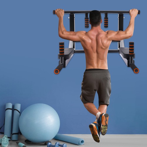 Wall Mounted Pull Up Bar Dip Station Power Tower Chin Up Dip GYM Training 400lbs