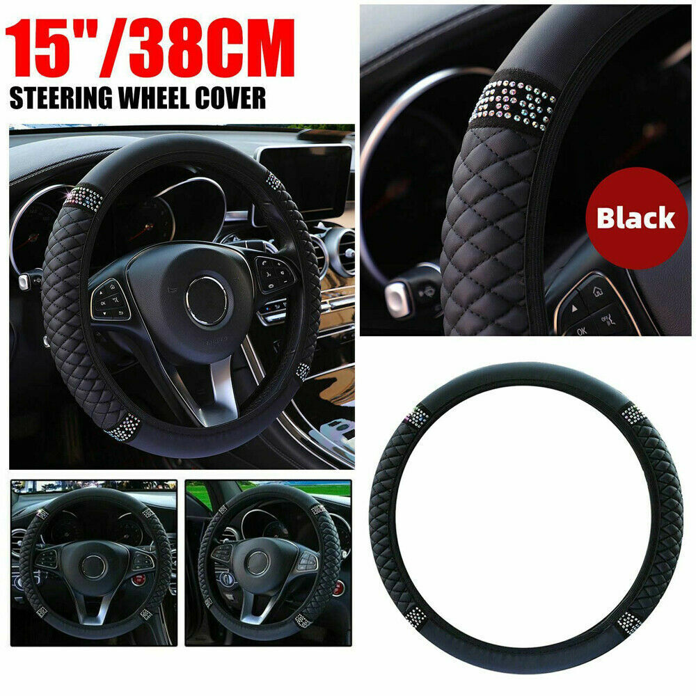 Car Steering Wheel Cover Microfiber Leather Rhinestone Good Grip  Accessories