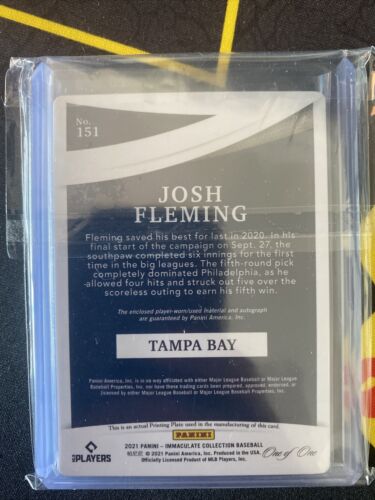 2021 Panini Immaculate Josh Fleming Printing Plate Rookie Patch Auto 1/1 - Picture 3 of 4