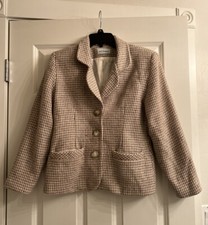 Vintage Wool Tweed Houndstooth Blazer, Approx Size 8 Petite.