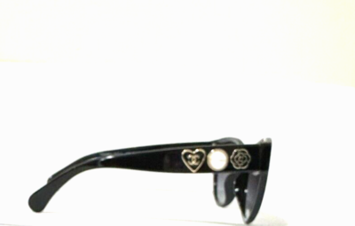 CHANEL Sunglasses Black Side Heart Pearl Camellia Gold Tone CHANEL Sunglasses Black Side Heart Pearl Camellia Gold Tone