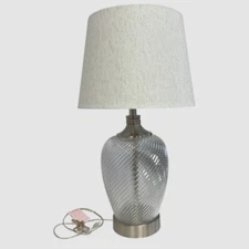 StyleCraft Clear Glass Elyse Ribbed Table Lamp & White Shade