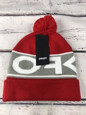 Oakley Adult Pom Beanie Wanderlust Blackout Snowboarding Ski/Snowboard Red/Gray