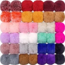 40 Pieces Faux Fur Pom Pom Balls with Elastic Loop DIY Fluffy Pom Bright Color