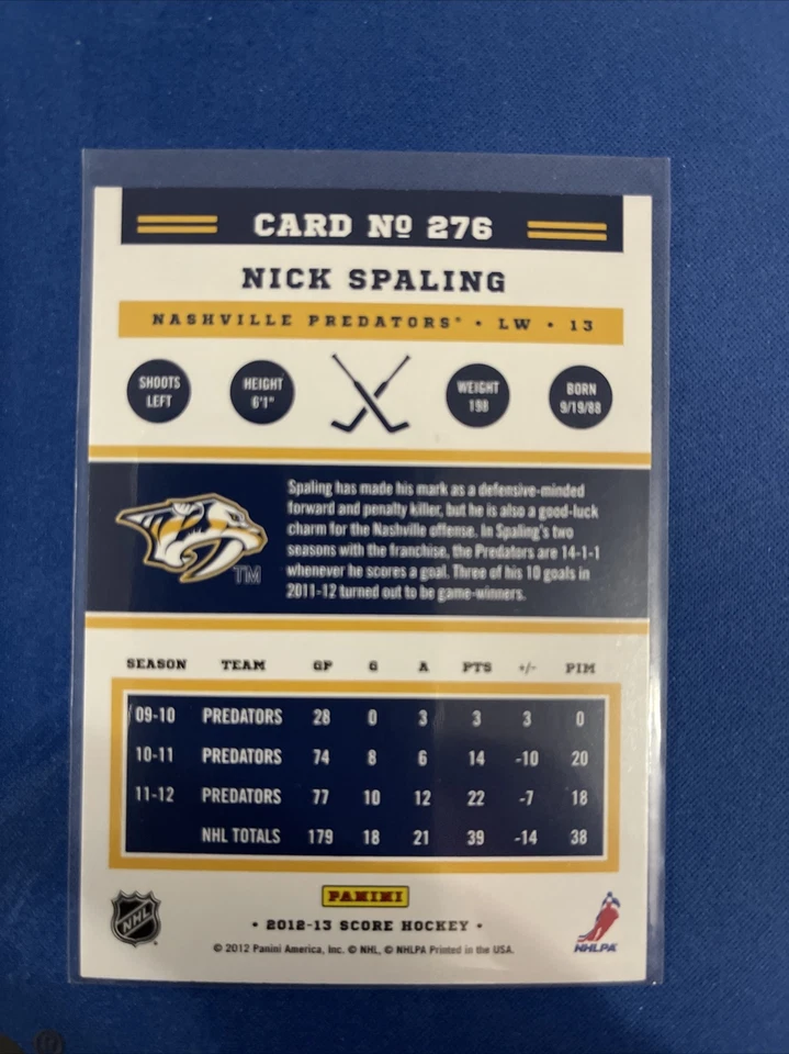 2012-13 Score Gold Rush #276 Nick Spaling Nashville Predators - Image 2 of 2