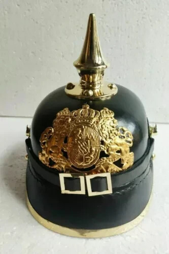 German Prussian Leather Helmet Brass Spiked Helmet Pickelhaube Halloween Gift. - Picture 1 of 6