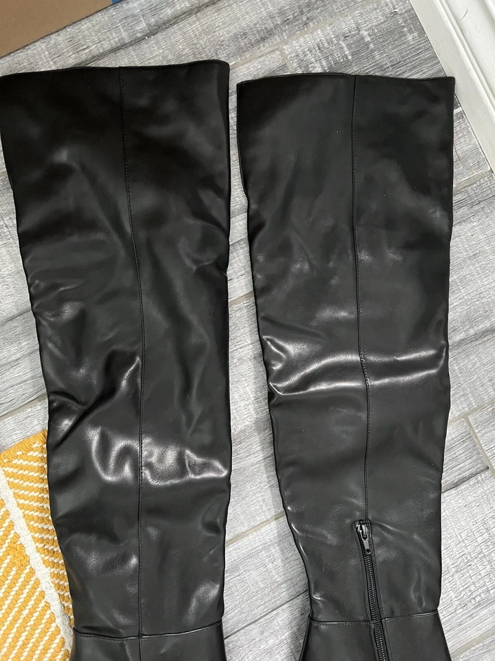 Call It Spring Over The Knee High Heeled Zip Faux Leather Boots Black Size 8 New - Image 2 of 4