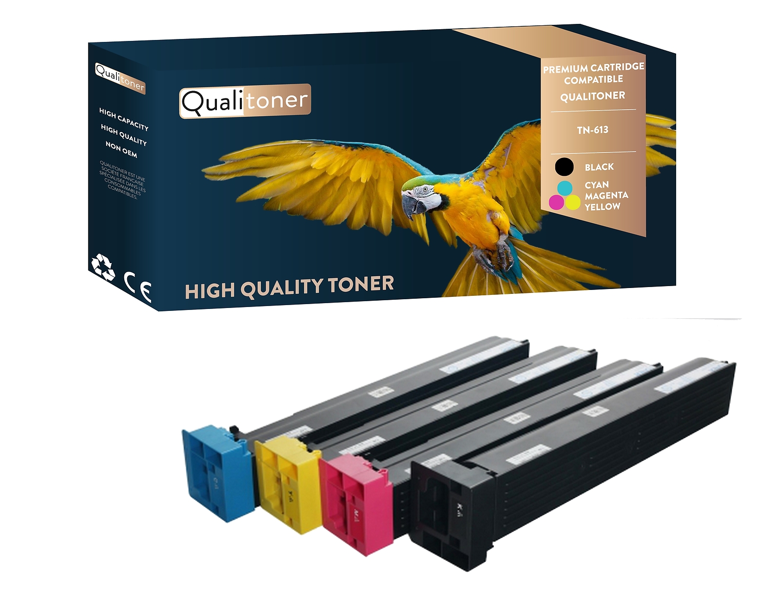 Toner KONICA MINOLTA TN613 compatible Noir Couleurs x4 QUALITONER laser
