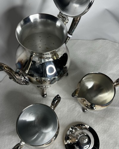 Beautiful! Leonard Tea/Coffee Set ~ 3 Pieces Silver Plate Pot, Creamer & Sugar - Picture 5 of 15