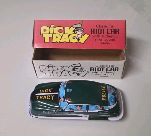 Schylling Dick Tracy Riot Classic Tin Car 2002 Push Toy Siren Sound Very Good