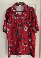 Anaheim Angels Hawaiian Promo Short Sleeve Button Front Shirt Men's One Size Red