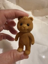 Vintage Flocked Teddy Bear Miniature. Brown Felt Bear