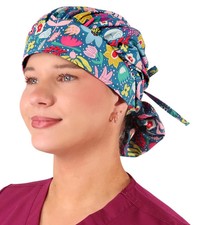 Banded Bouffant Ponytail Scrub Cap - Floating Flowers