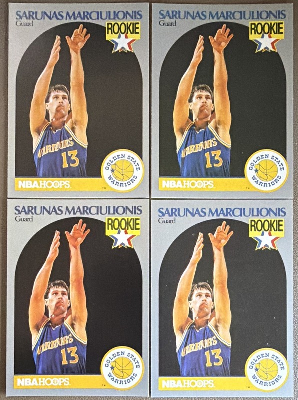 1990 NBA Hoops Sarunas Marciulionis Rookie #115 Warriors 4-Card Lot