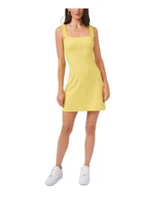 1. STATE Womens Yellow Stretch Ribbed Square Neck Mini Sheath Dress M