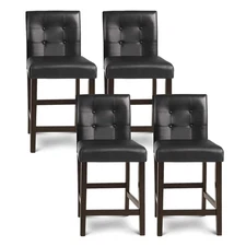 Set of 4 Bar Stools 25inch Counter Height Barstool Pub Chair Rubber Wood Black