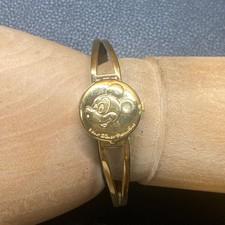 Rare Vintage Seiko Alba Mickey Mouse Bangle Watch Y590-0210 Gold Tone