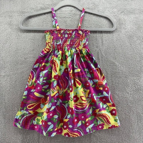 Hanna Andersson Dress Girls 110cm US5 Purple Floral Strappy Smocked