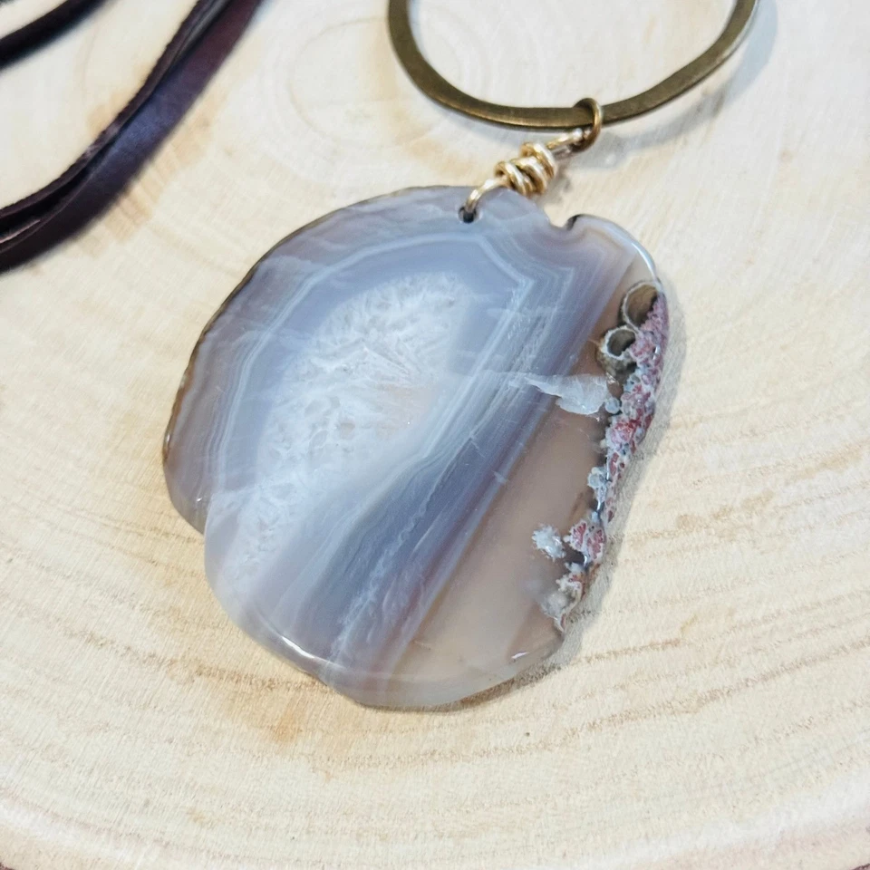 Ожерелье из натуральной кожи латуни 41 дюйм Crunchy Diva Designs Botswana агат камень - Изображение 4 из 4