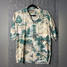 Paradise Found Large Hawaii Island Print Vintage Short Sleeve Button Down Shirt