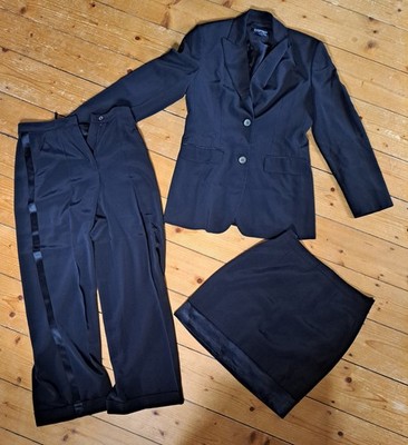 Esprit Anzug, Damen Kostüm Set Dreiteiler, Hose, Rock, Blazer, Schwarz, Gr. 38