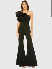 Mac Duggal Women's 27460 Ruffle One Shoulder Flare Jumpsui NWT 498 size 2 BLACK