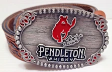 MONTANA SILVER SMITHS LMT ED PENDELTON WHISKY BELT BUCKLE W/TOOLED LEATHER BELT
